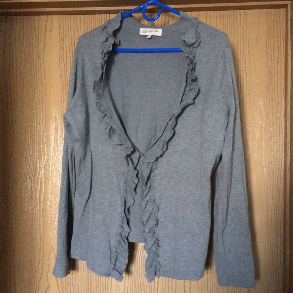 Jones New York Sport Gray Ruffle Cardigan Size XL cotton blend
